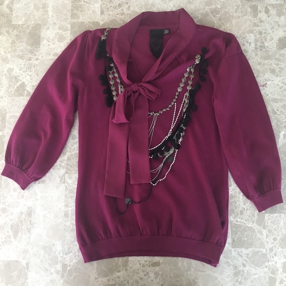 NWOT Twelve By Twelve Embellished maroon top - Picture 2 of 4